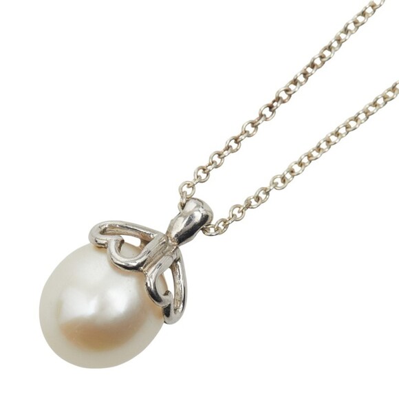 Tiffany & Co. Open Heart Necklace SV925 Silver with Pearl Women's. TIFFANY